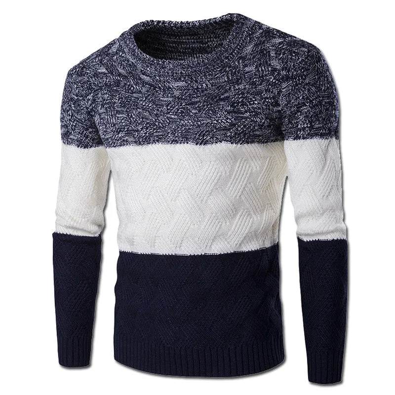 Men Patchwork Sweaters and Pullovers Hombre Men's Casual Slim Fit Long Sleeved O Neck Sweaters Outwear SM6