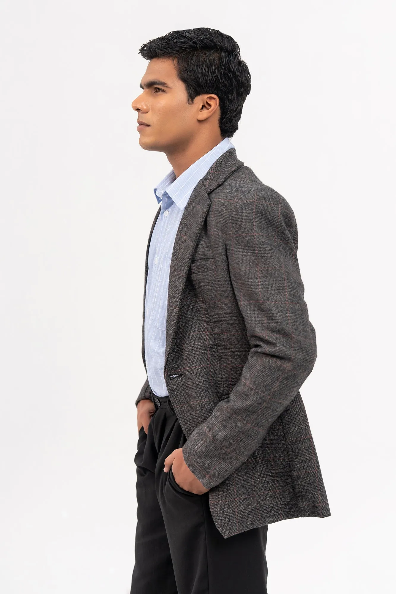 Men's Blazer in Wool - Dark Grey Check