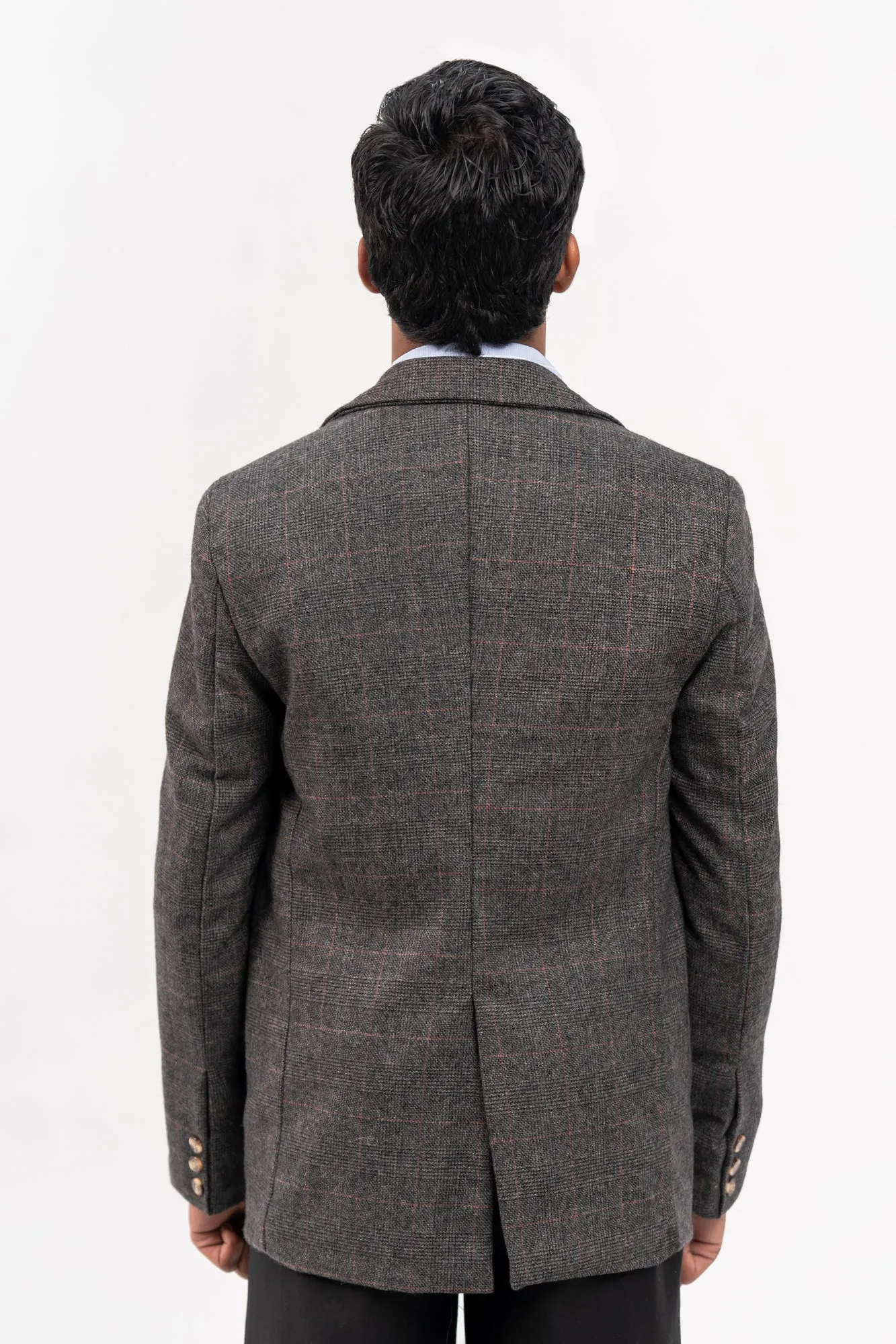 Men's Blazer in Wool - Dark Grey Check