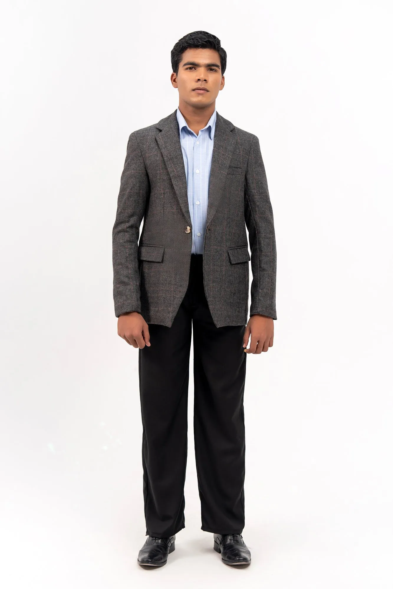 Men's Blazer in Wool - Dark Grey Check