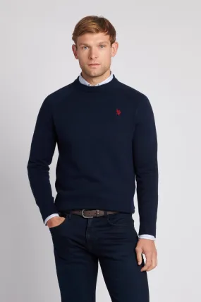 Mens Crew Neck Knitted Jumper in Navy Blazer / Haute Red