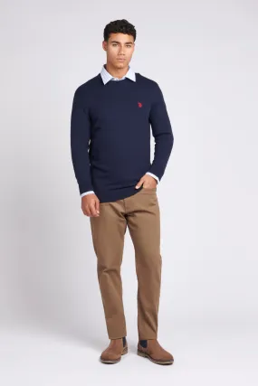 Mens Lightweight Crew Neck Jumper in Navy Blazer / Haute Red