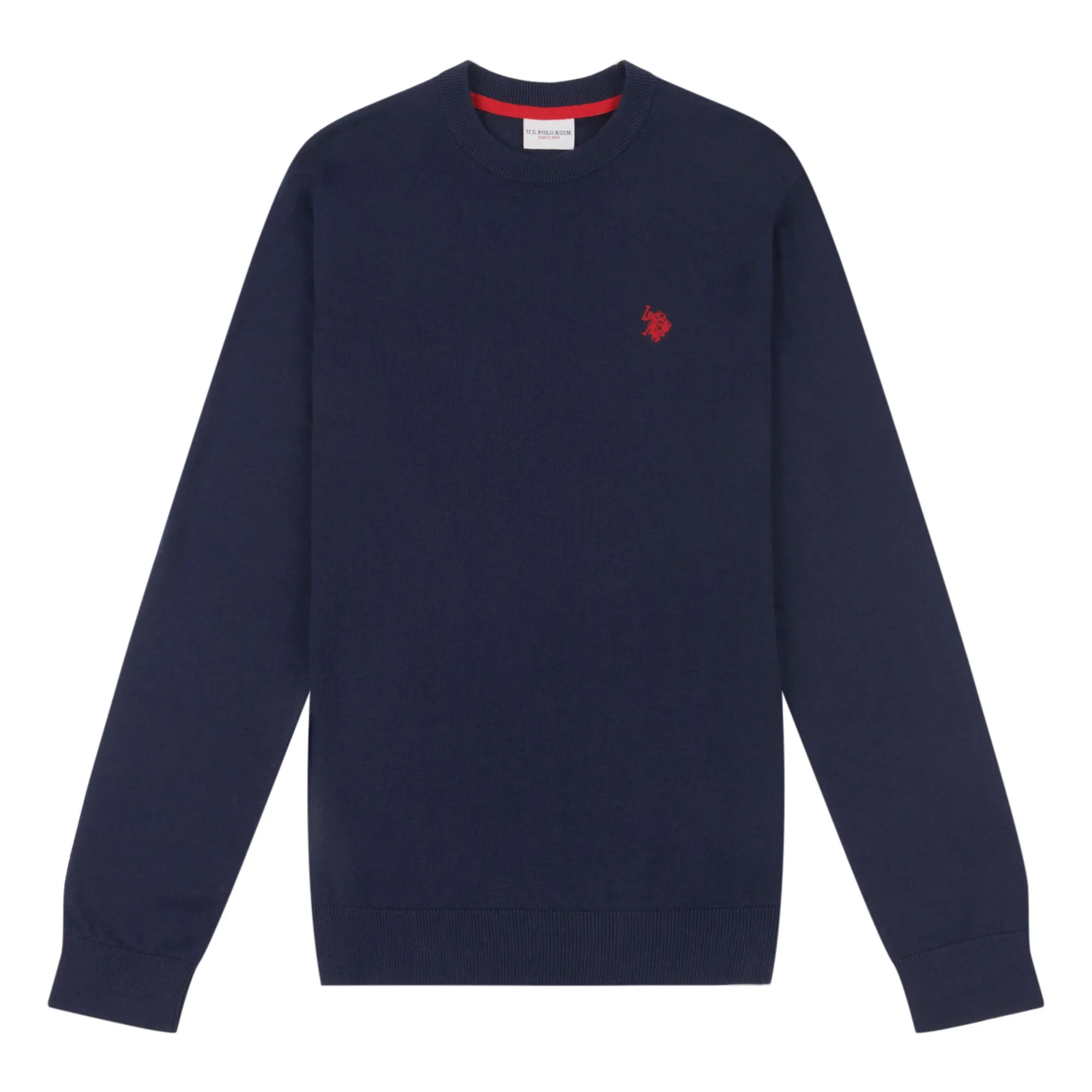 Mens Lightweight Crew Neck Jumper in Navy Blazer / Haute Red