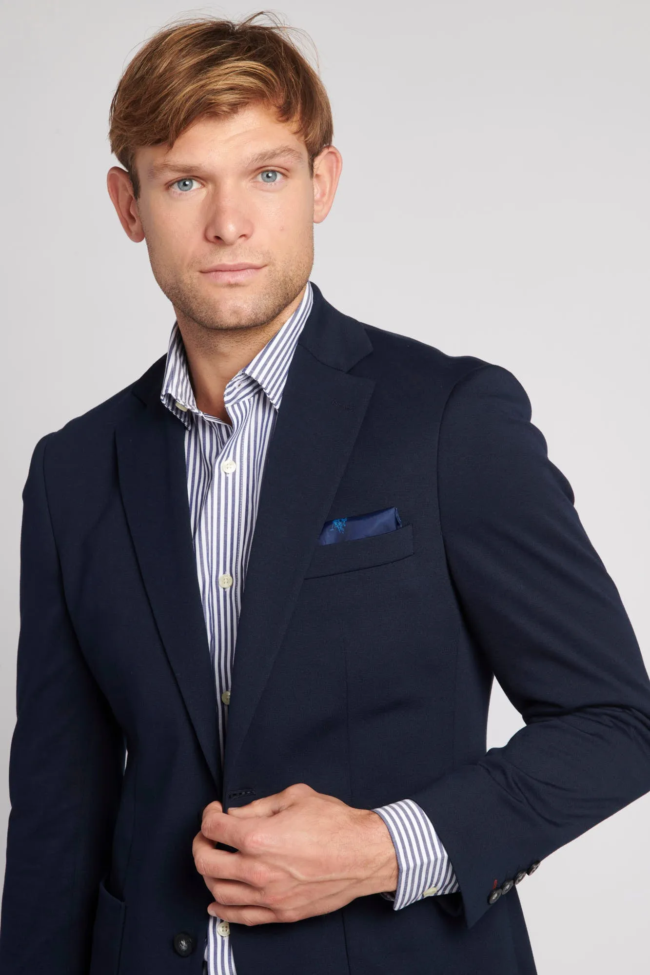 Mens Solid Jersey Blazer Jacket in Navy Blue