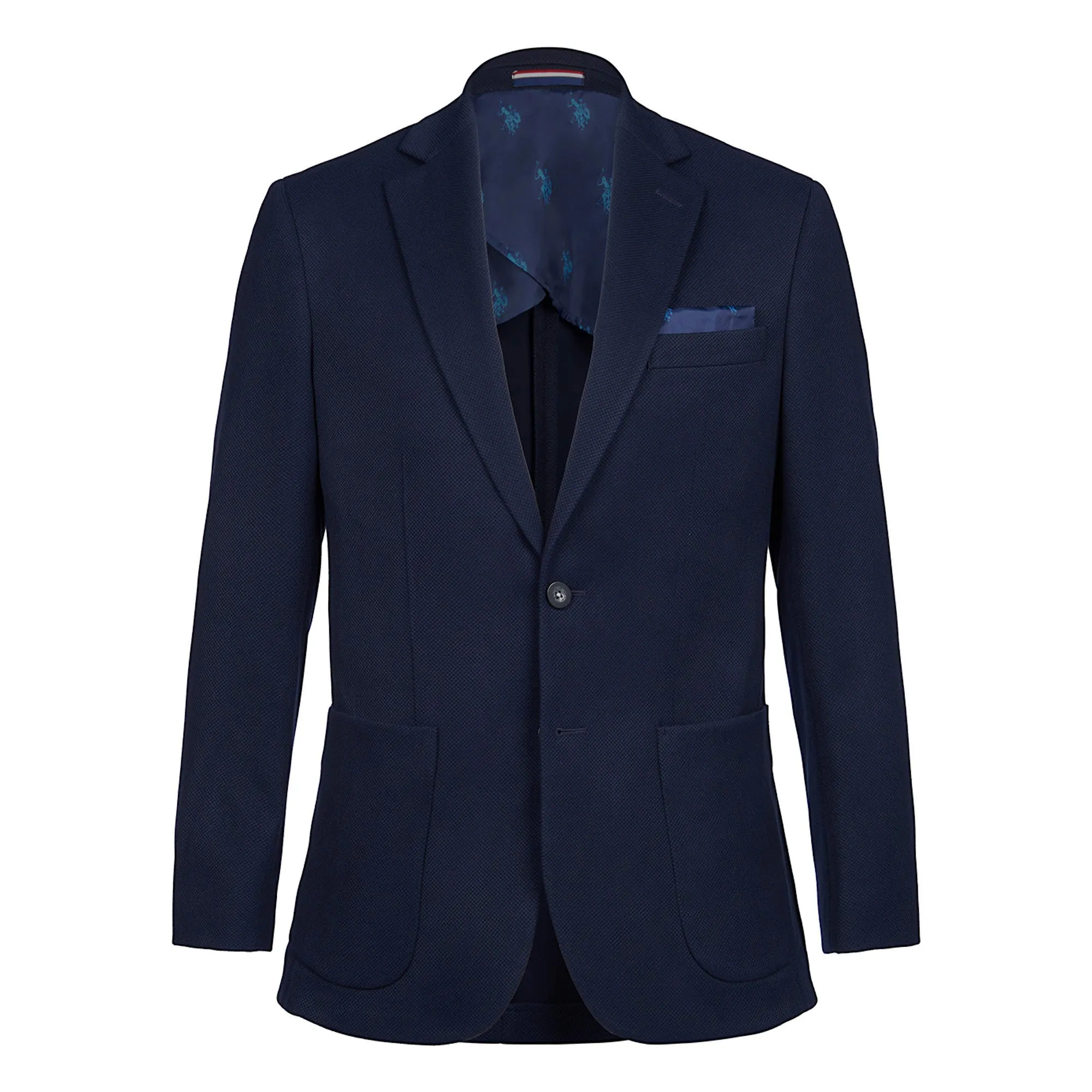 Mens Textured Pique Jersey Blazer in Navy Blue