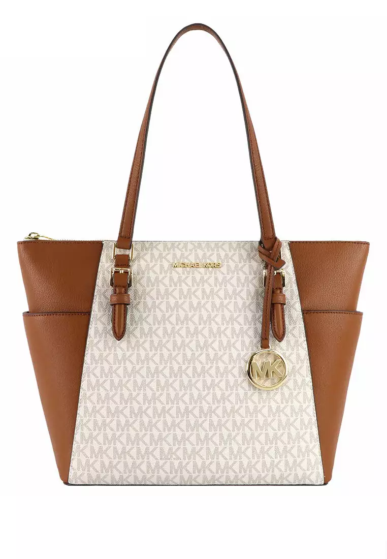 MICHAEL KORS Michael Kors Charlotte Large Tote Bag In Signature - Vanilla/Brown