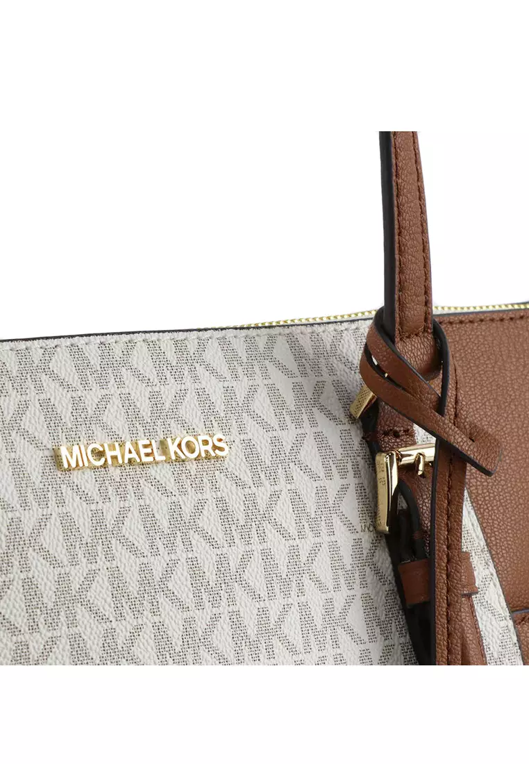 MICHAEL KORS Michael Kors Charlotte Large Tote Bag In Signature - Vanilla/Brown