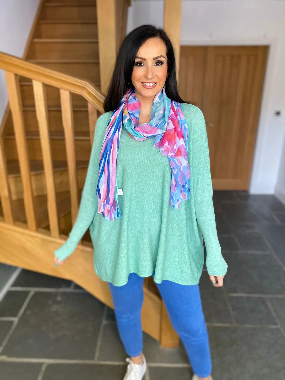 Mint Ribbed Sleeve Round Neck Knit Hayley