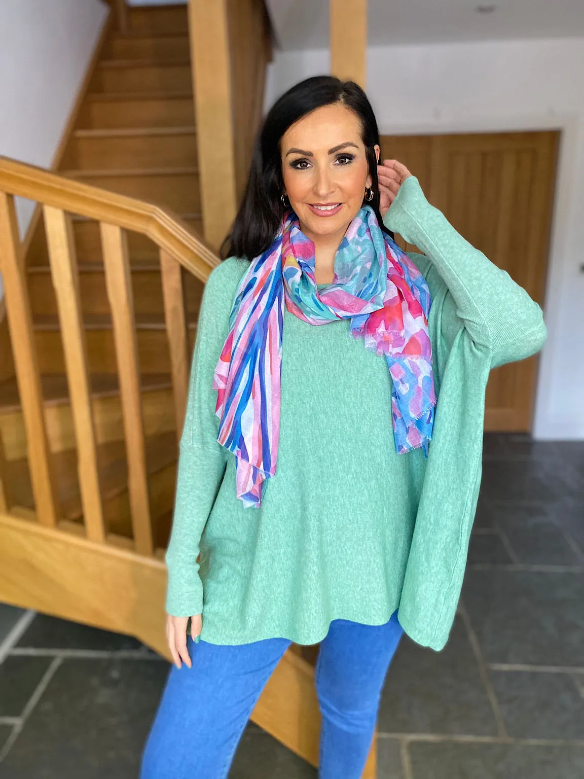 Mint Ribbed Sleeve Round Neck Knit Hayley