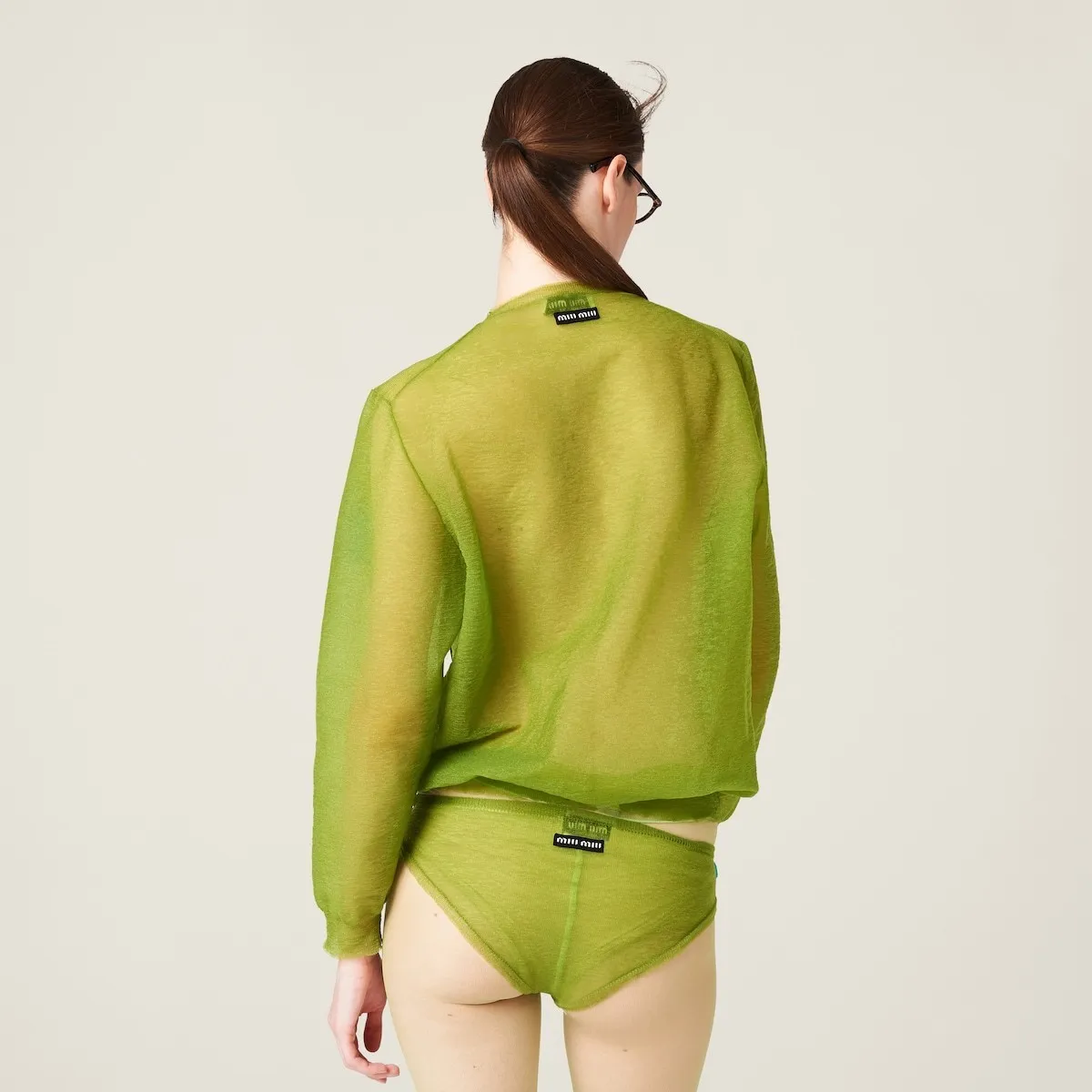 MiuMiu  |Crew Neck Casual Style Long Sleeves Plain Cotton