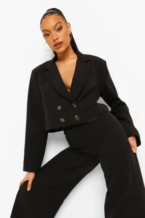 Mock Horn Oversized Boxy Crop Blazer