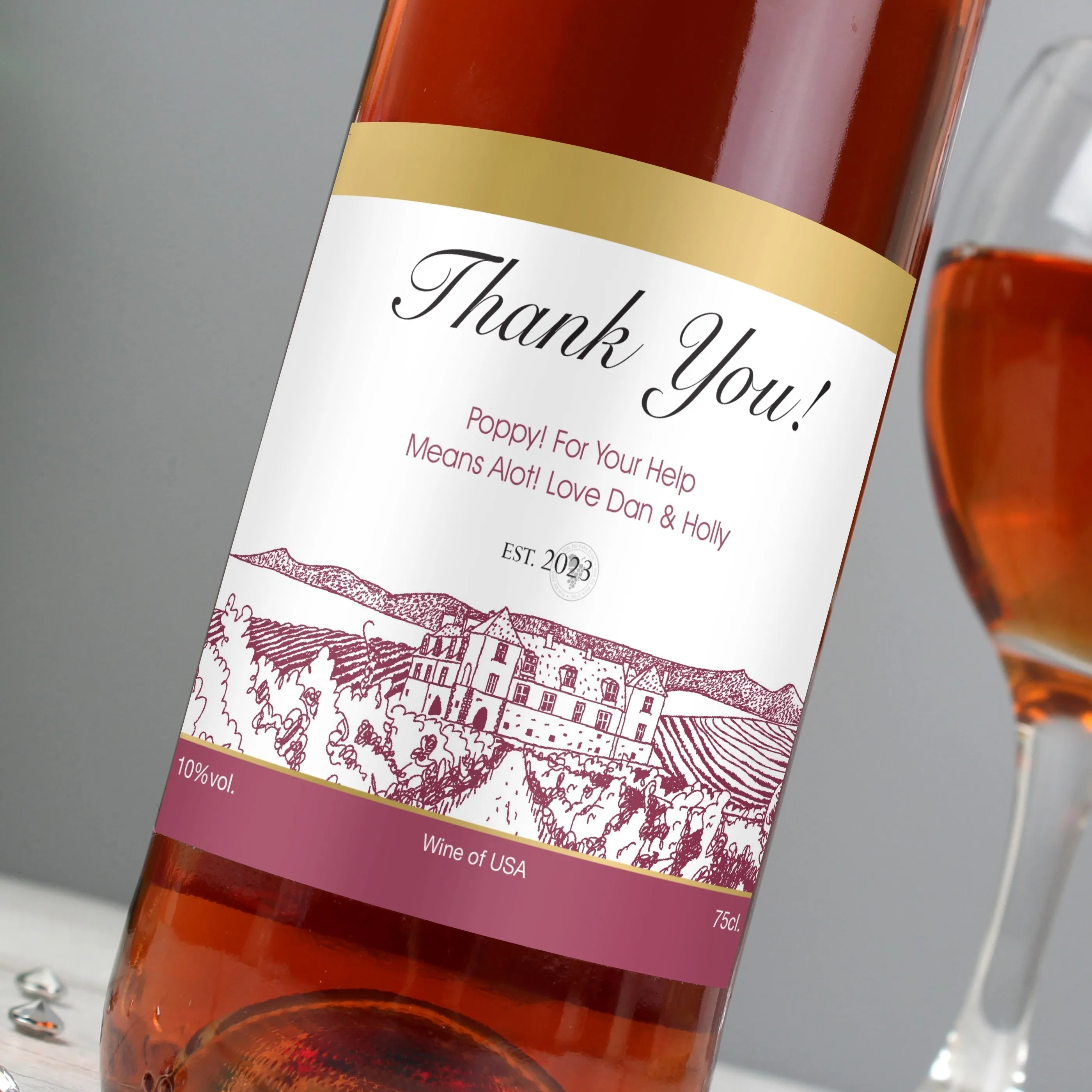 Personalised Free Text Vineyard Rose Wine