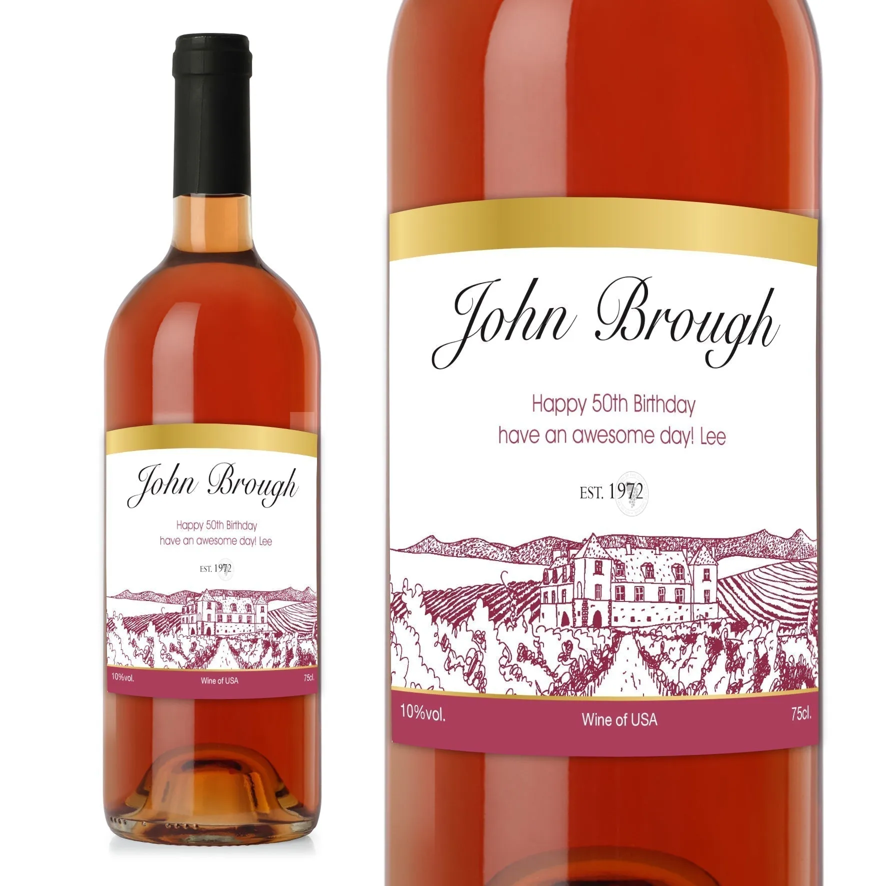 Personalised Free Text Vineyard Rose Wine