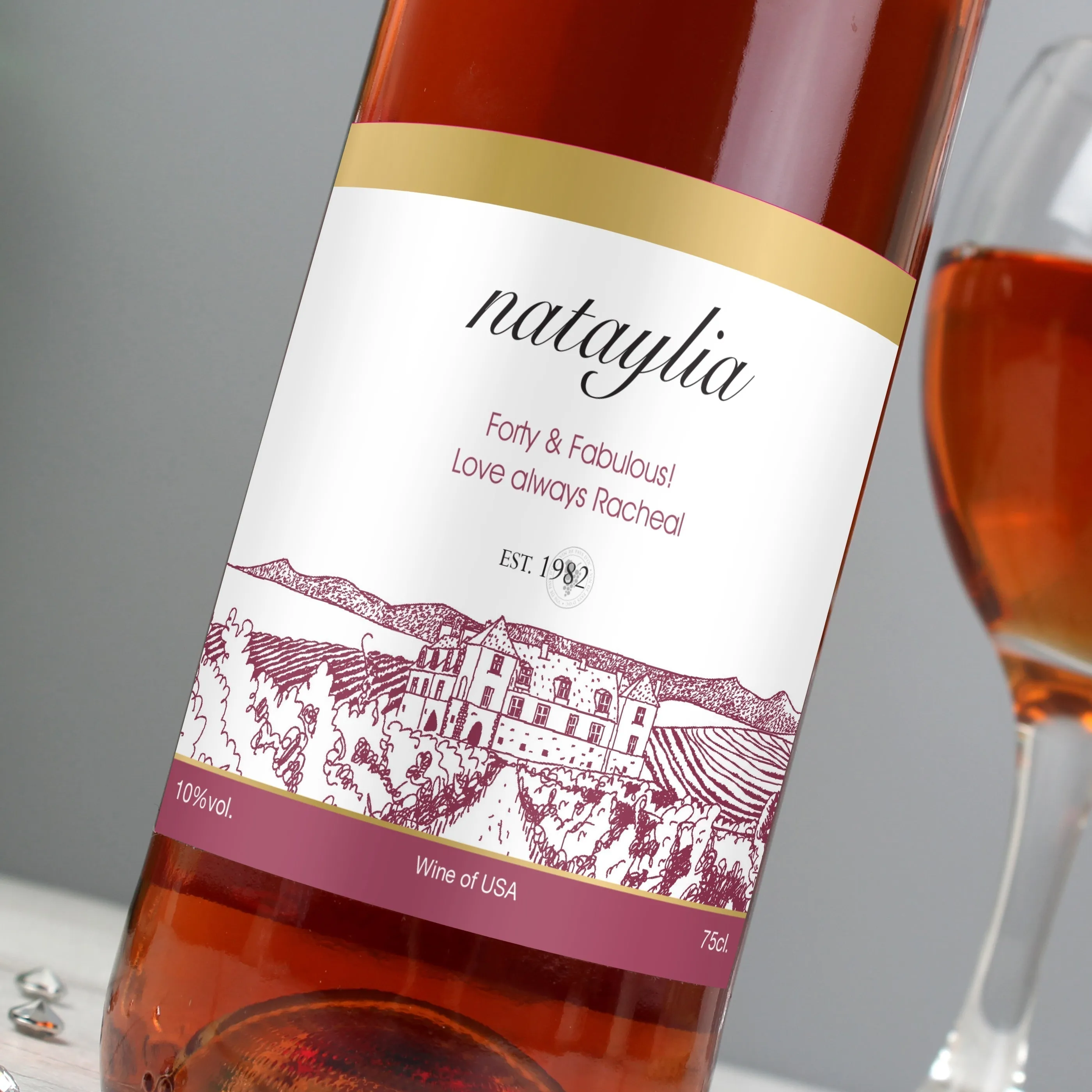 Personalised Free Text Vineyard Rose Wine