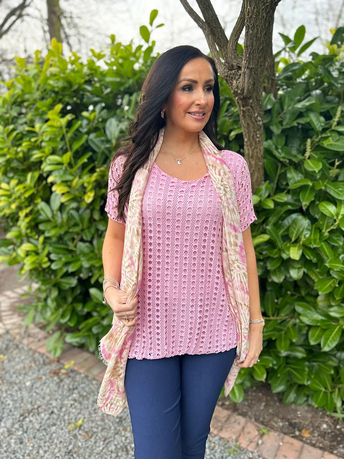 Pink Short Sleeve Multi Holes Top Finn