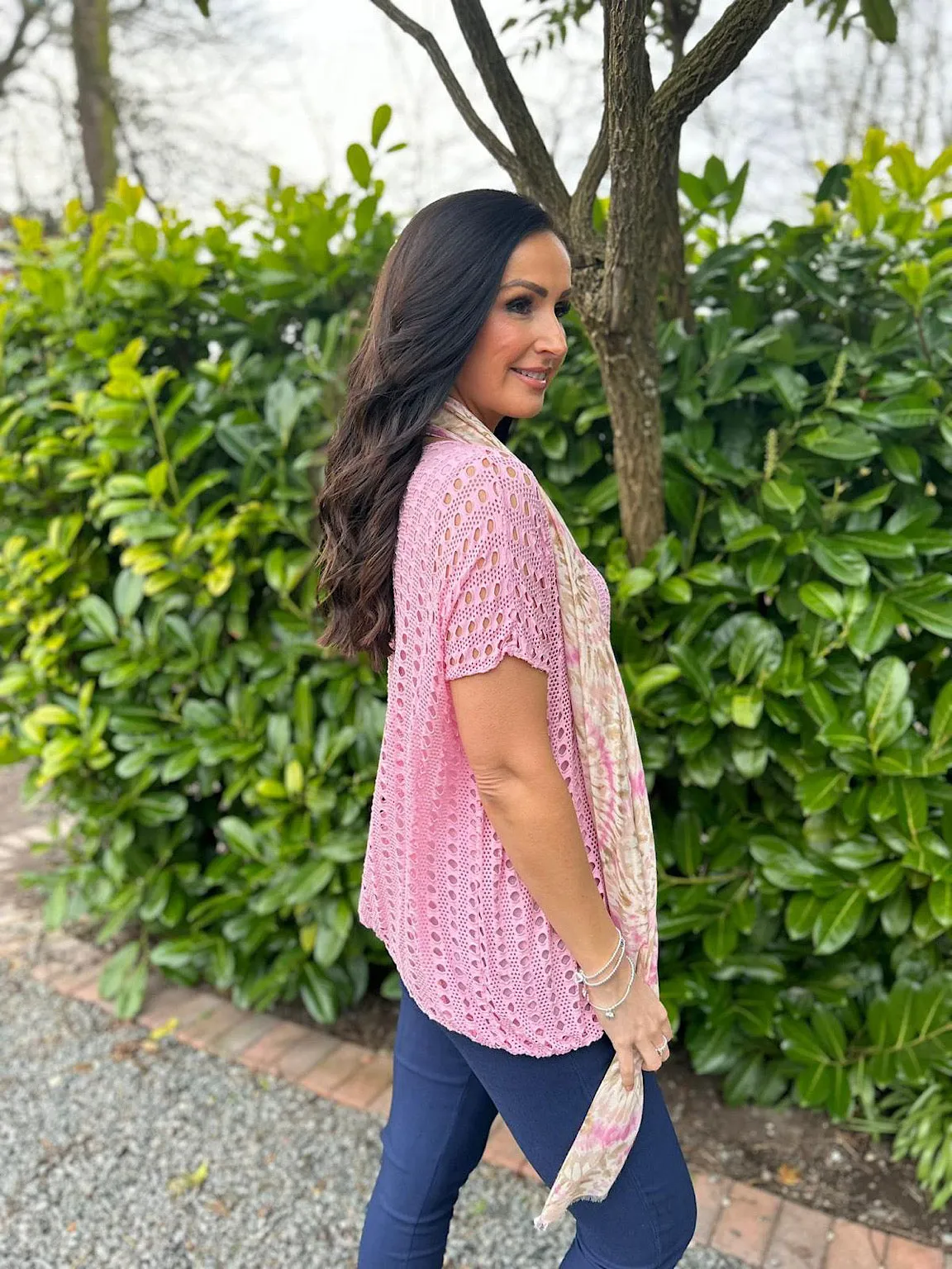 Pink Short Sleeve Multi Holes Top Finn