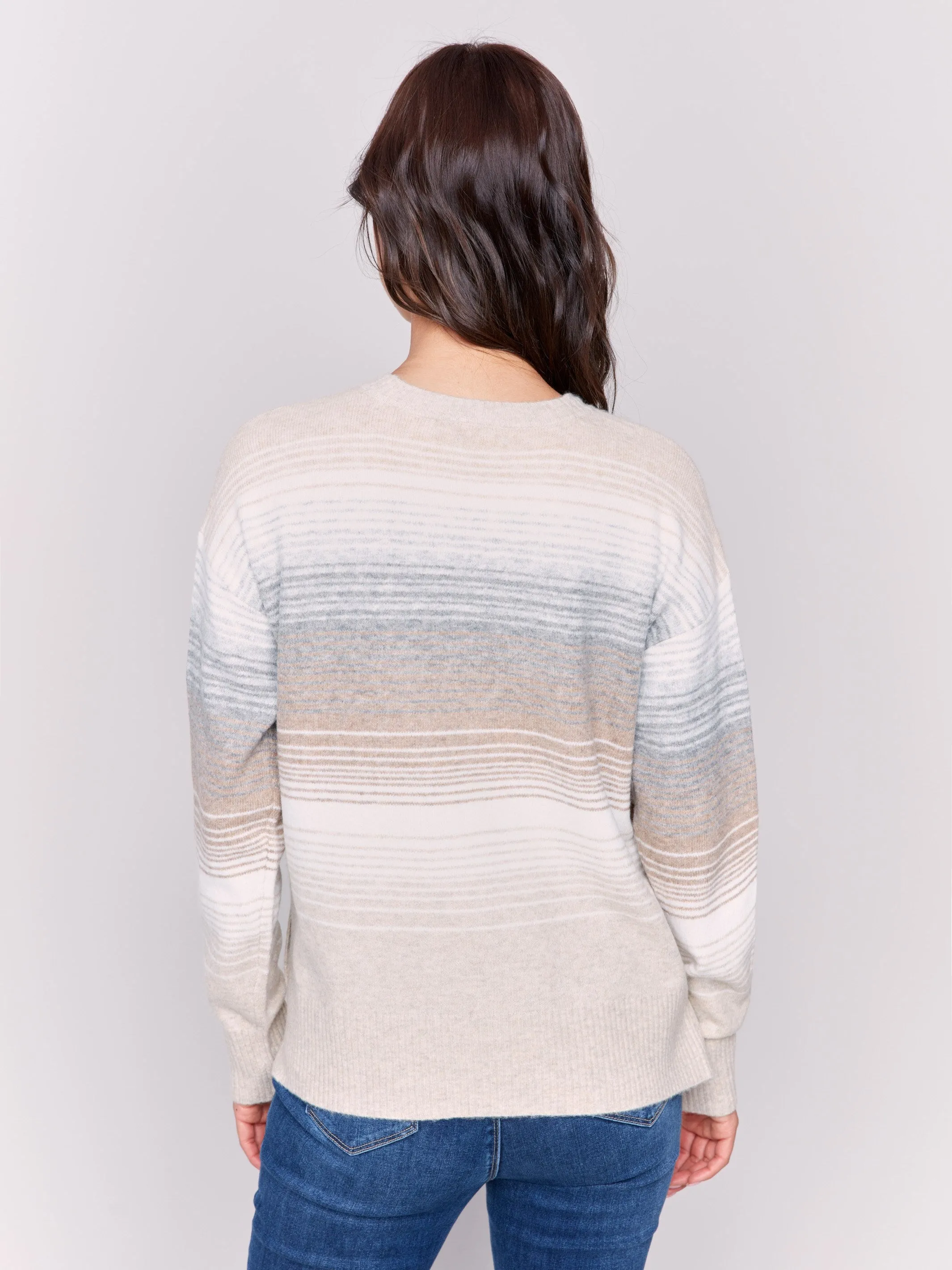 Printed Sweater with Side Buttons - Stripes