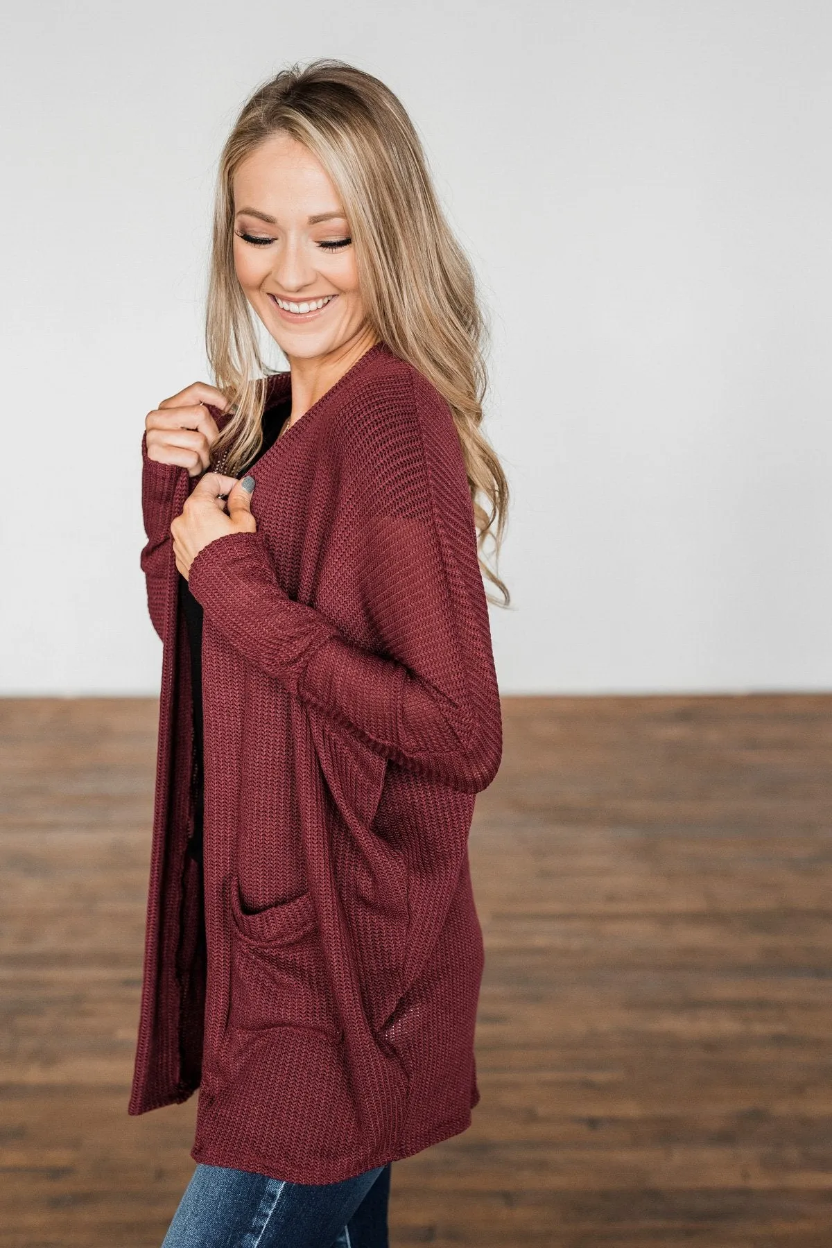 Sincerely Yours Knit Cardigan- Burgundy