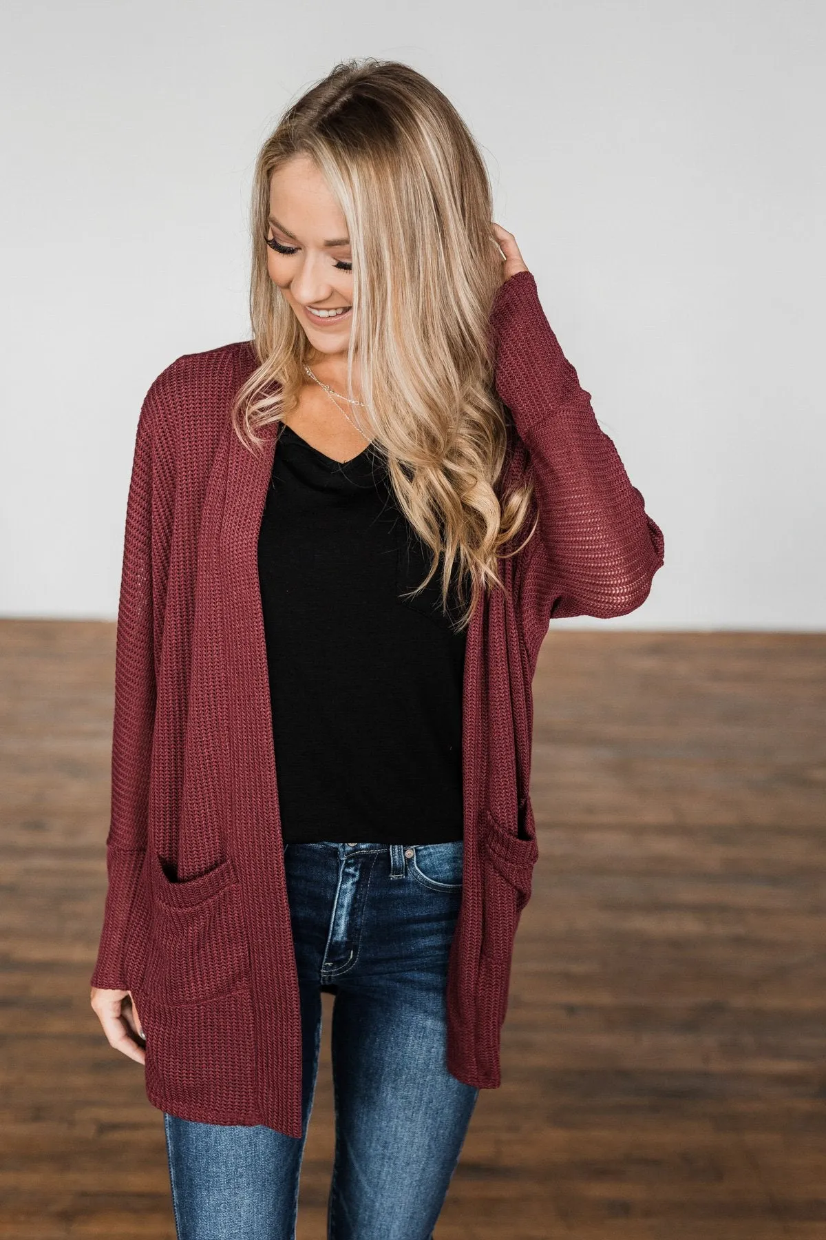 Sincerely Yours Knit Cardigan- Burgundy