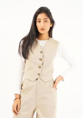 Single Breasted Vest Blazer - beige