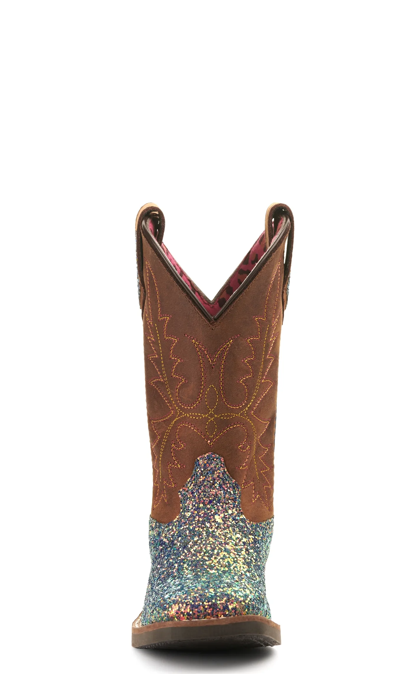 Smoky Mountain Girls Crazy Horse Brown and Mermaid Glitter Wide Square Toe Cowboy Boot