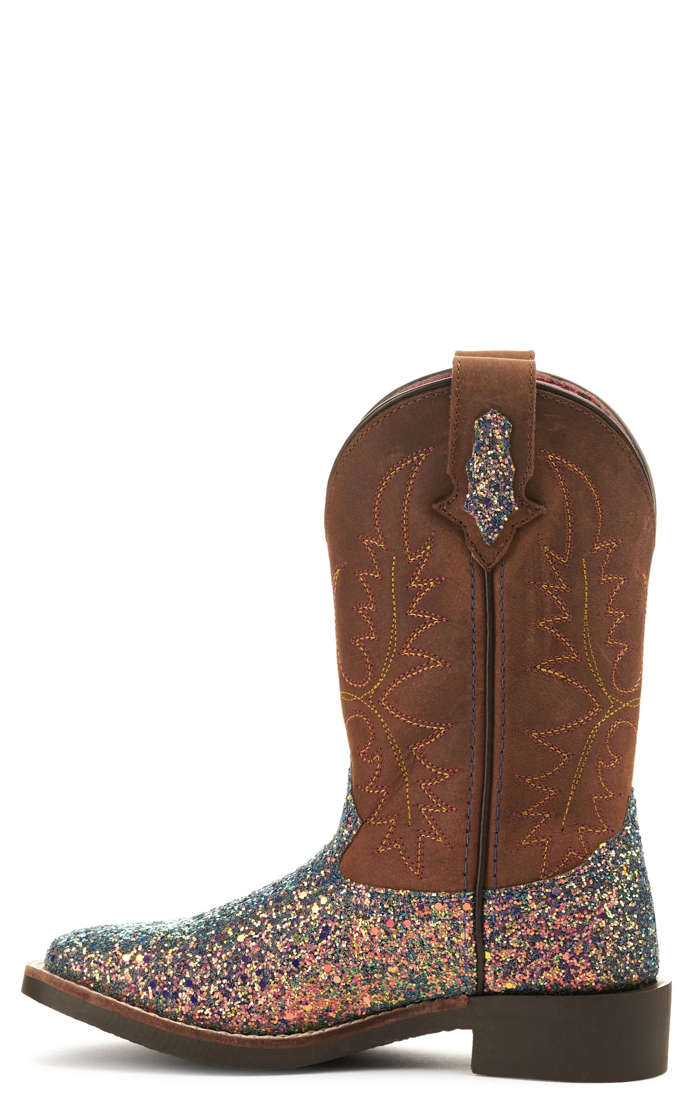 Smoky Mountain Girls Crazy Horse Brown and Mermaid Glitter Wide Square Toe Cowboy Boot