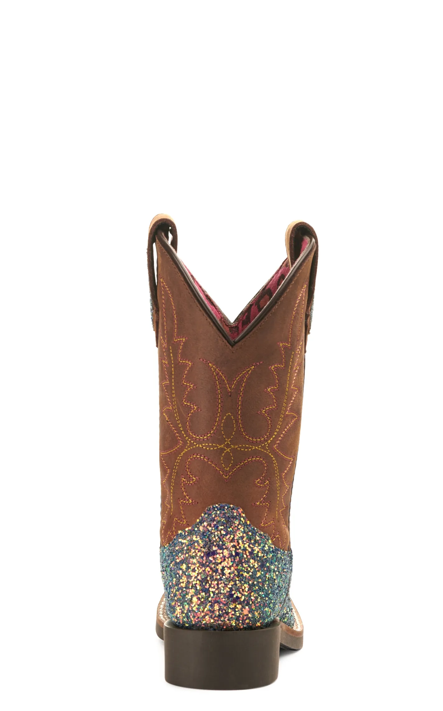 Smoky Mountain Girls Crazy Horse Brown and Mermaid Glitter Wide Square Toe Cowboy Boot