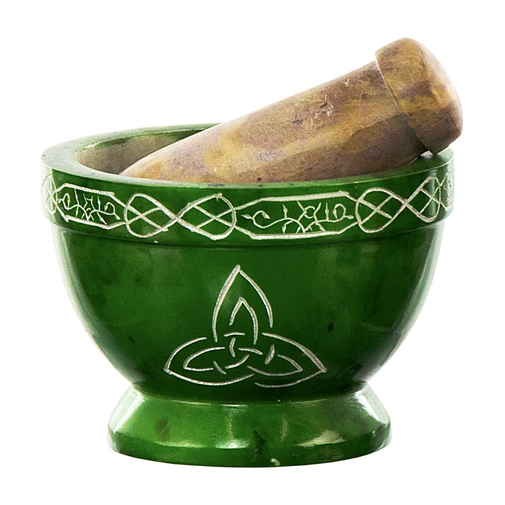 Soapstone Mortar & Pestle Triquetra Green