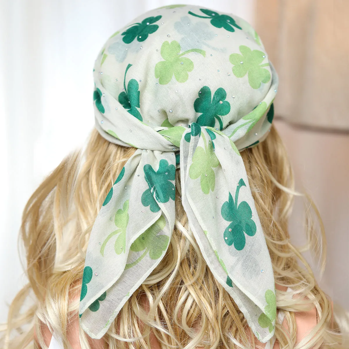 St. Patrick's Crystal Versatile Head & Neck Scarf with Dark Green Clovers!