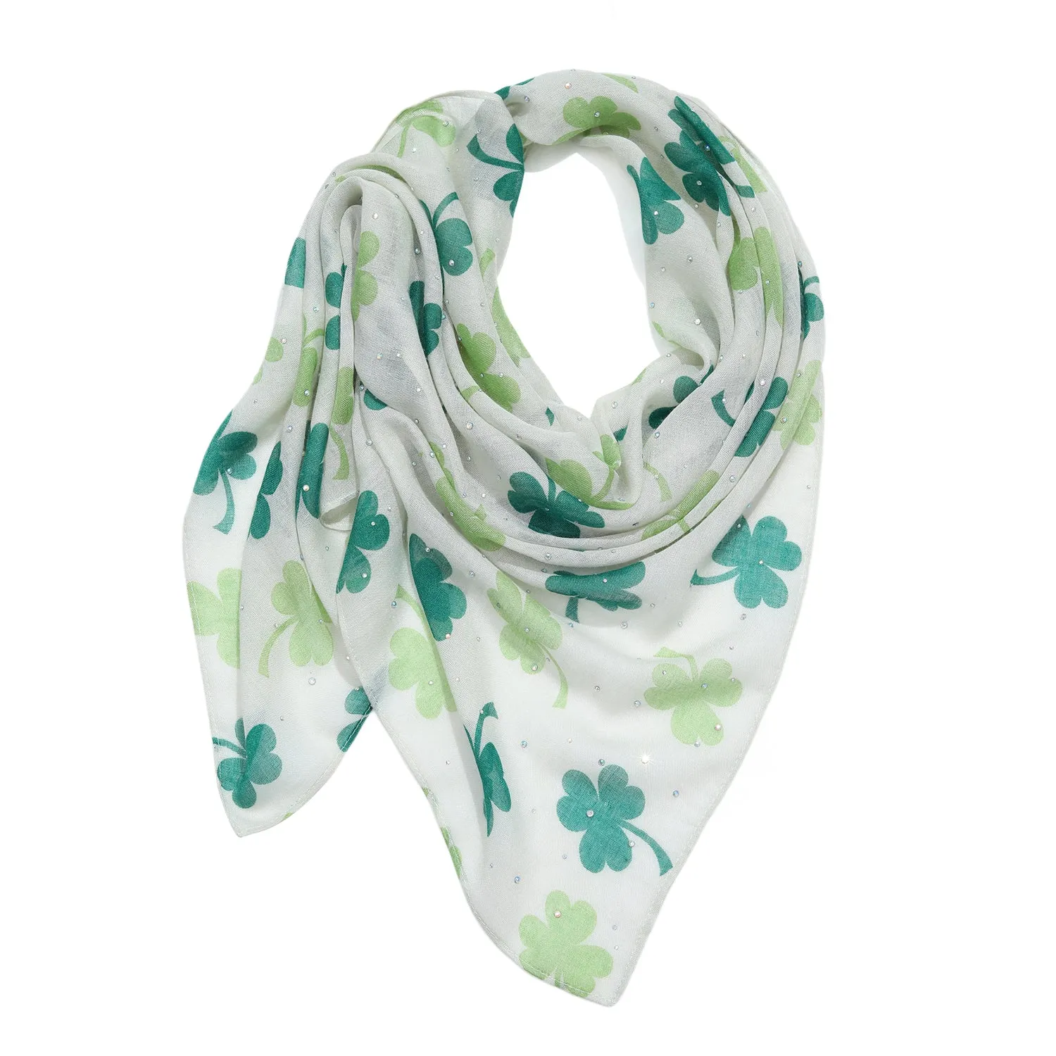 St. Patrick's Crystal Versatile Head & Neck Scarf with Dark Green Clovers!