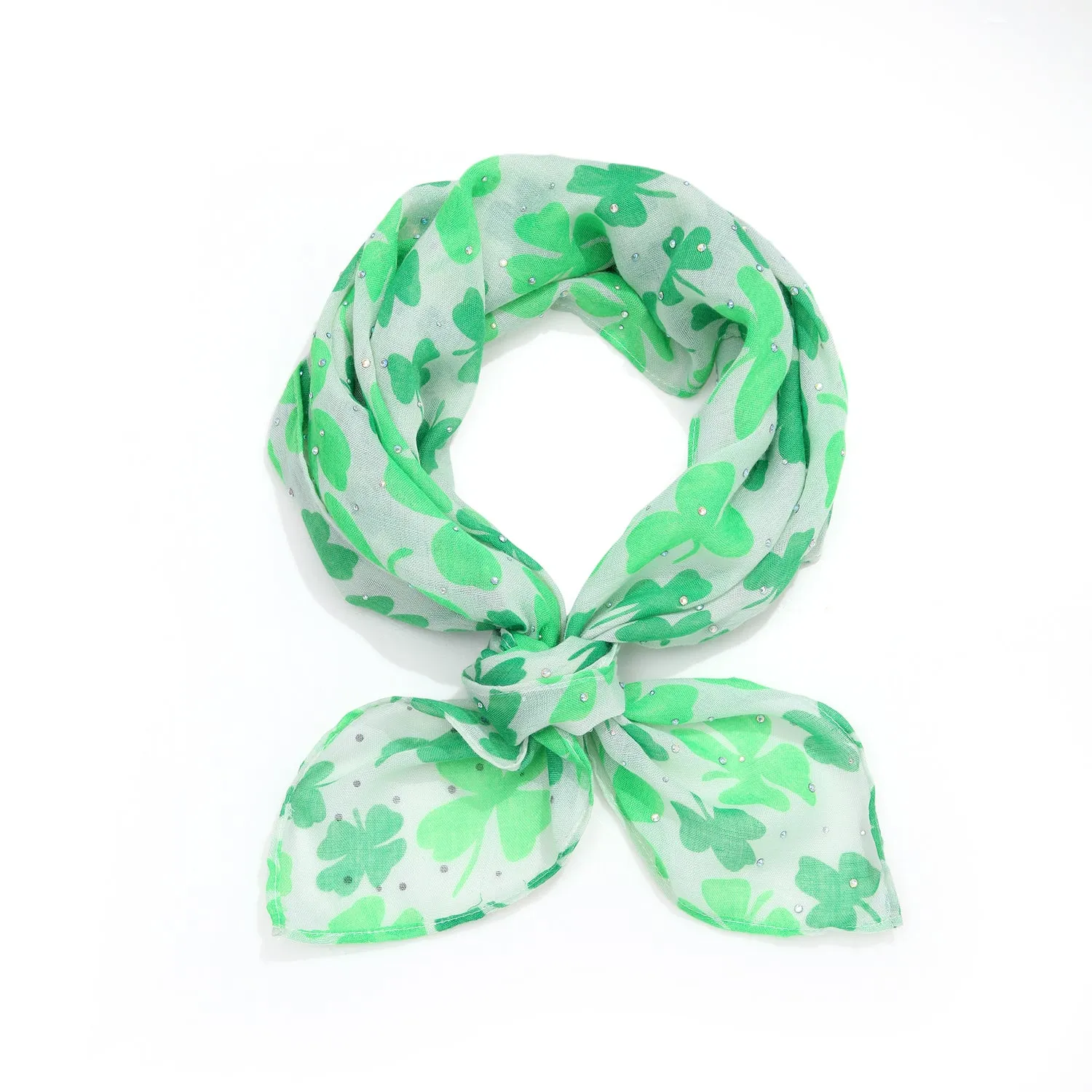 St. Patrick's Crystal Versatile Head & Neck Scarf with Light Green Clovers!