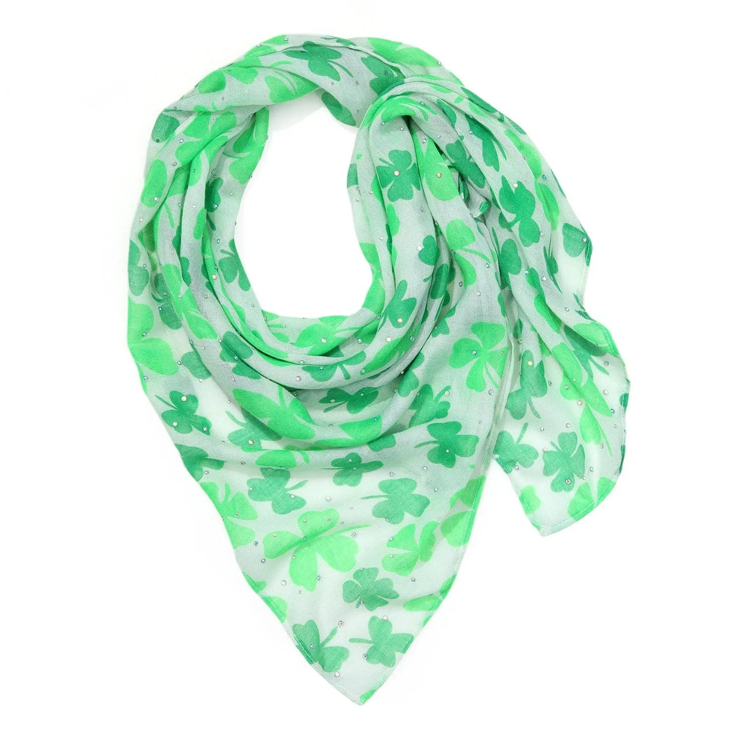 St. Patrick's Crystal Versatile Head & Neck Scarf with Light Green Clovers!