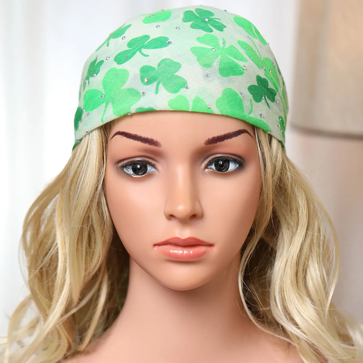 St. Patrick's Crystal Versatile Head & Neck Scarf with Light Green Clovers!