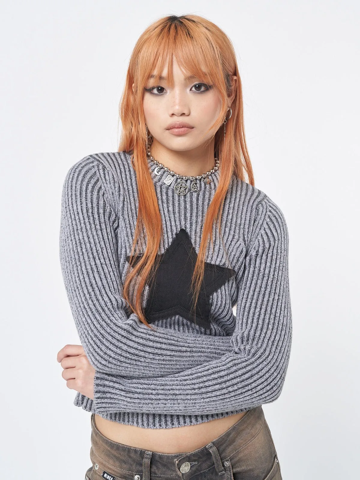 Star! Black Grey Chunky Knit Jumper