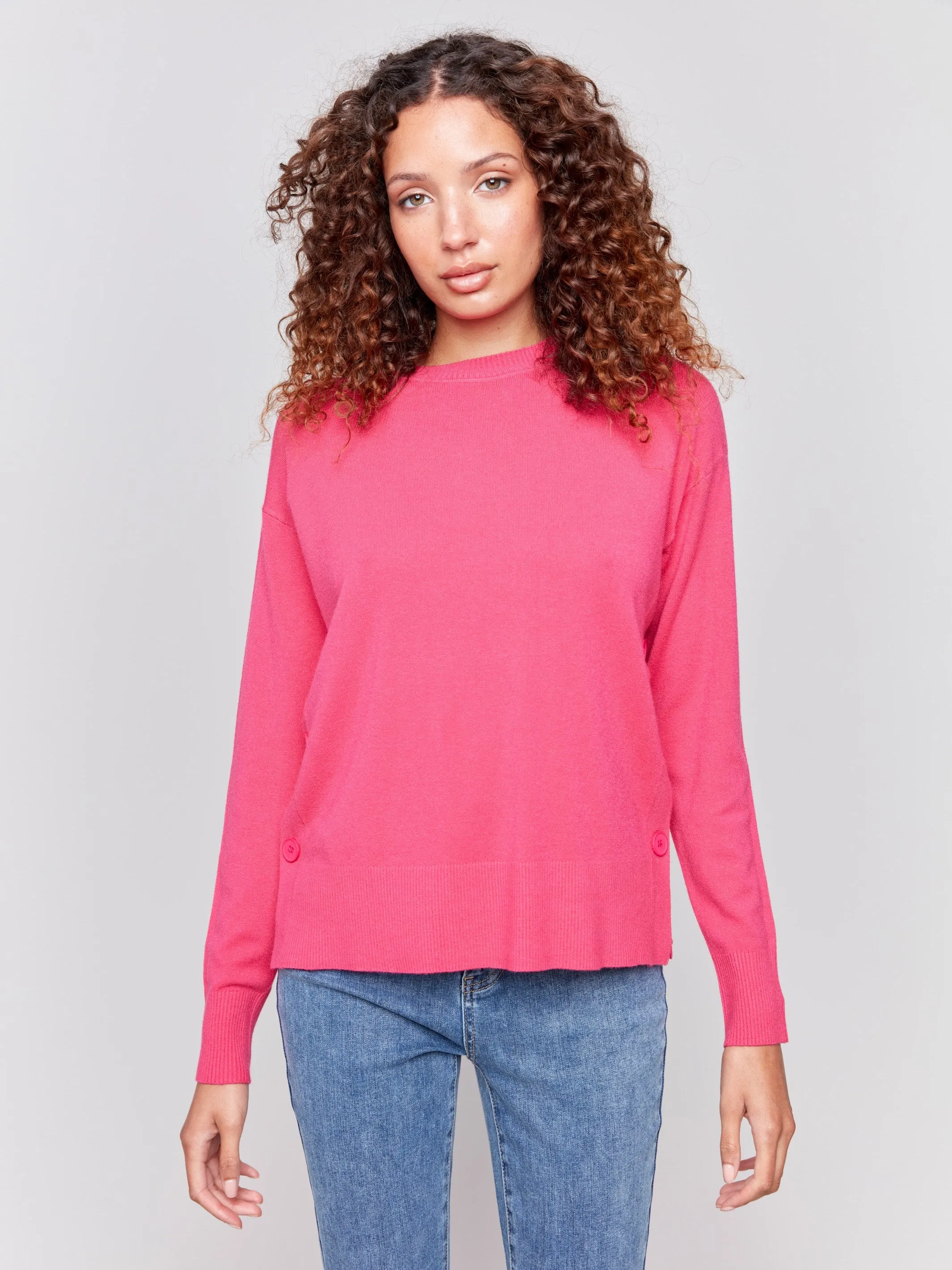 Sweater with Side Buttons - Magenta