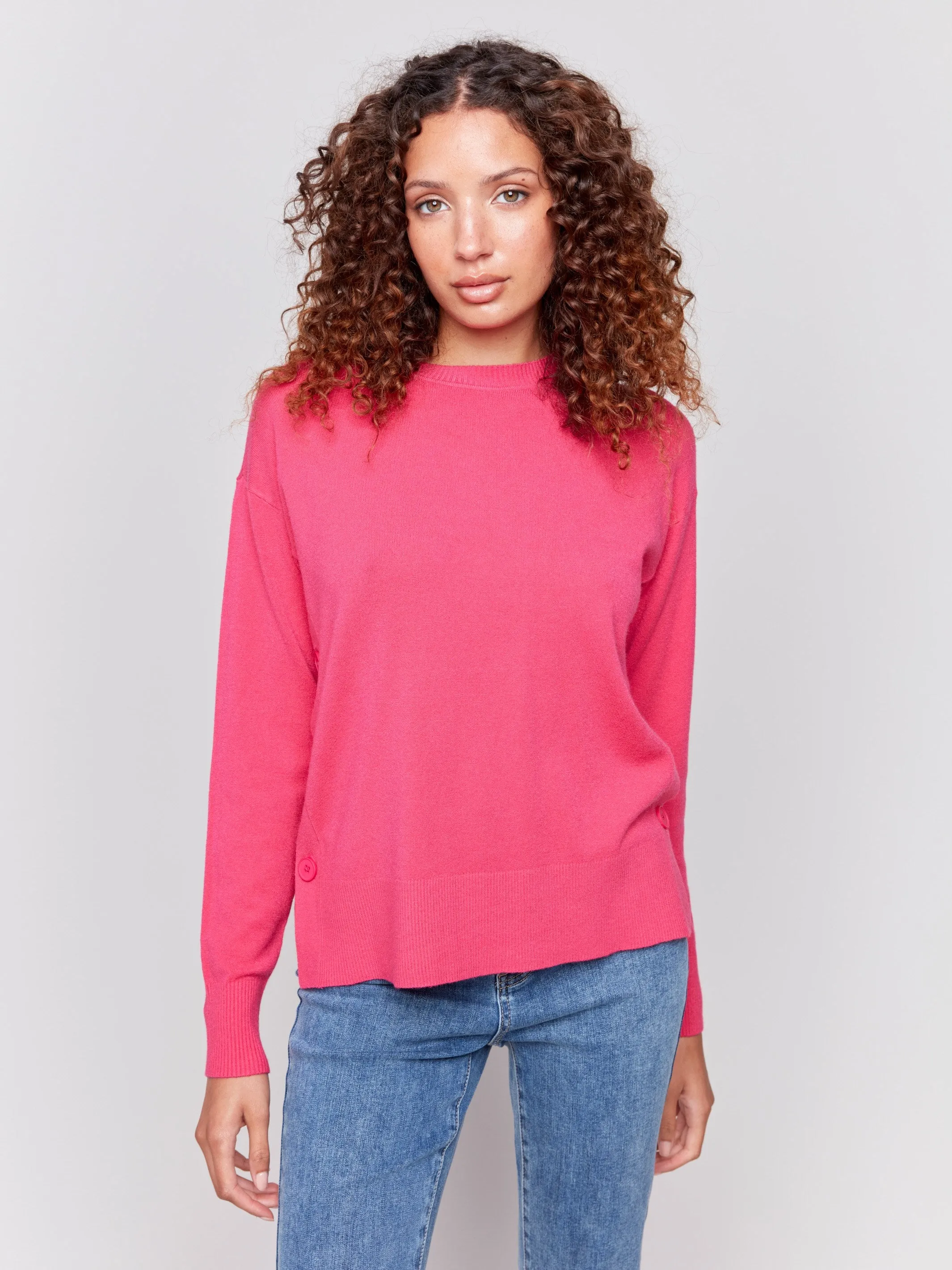 Sweater with Side Buttons - Magenta