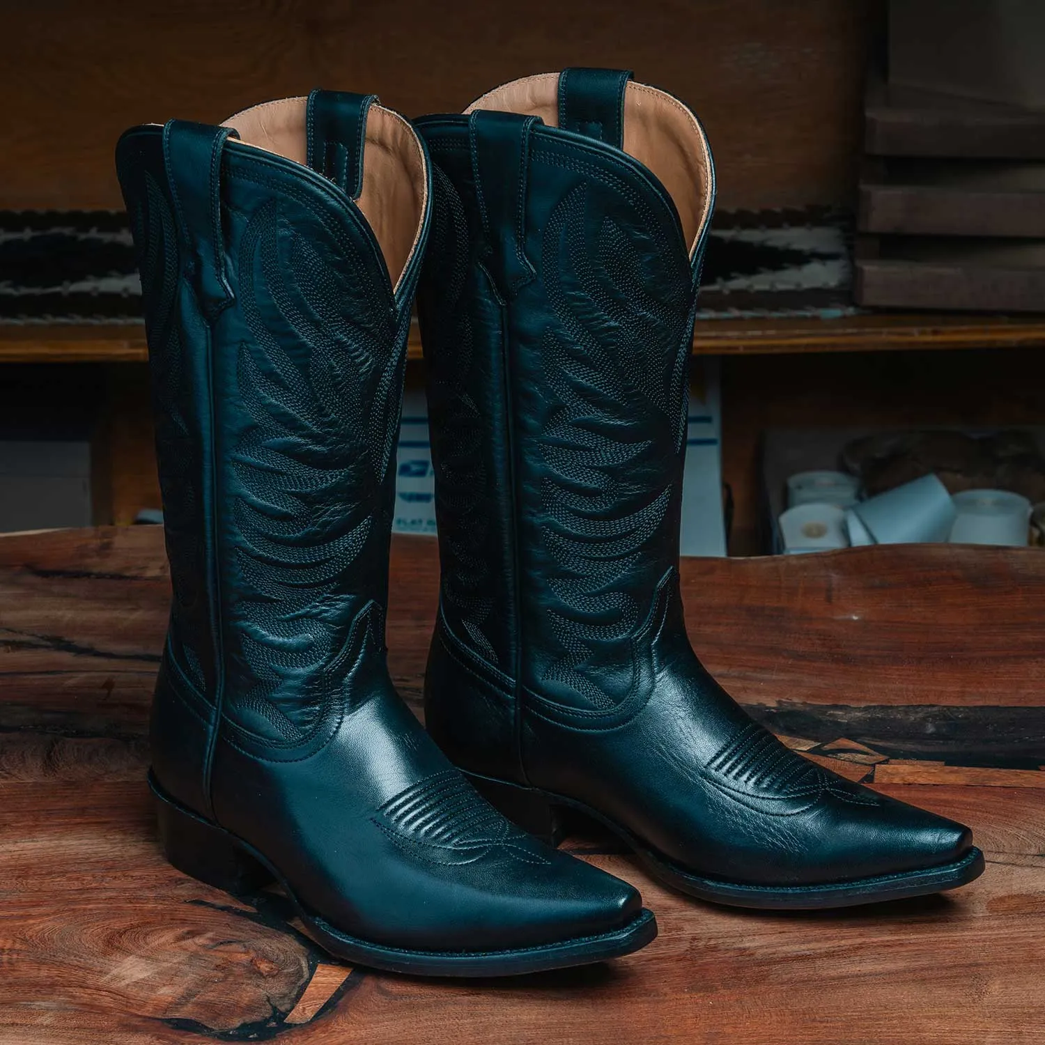 The Margaret | Women's Cowgirl Boot | Natural Grain Calfskin Leather | Obsidian