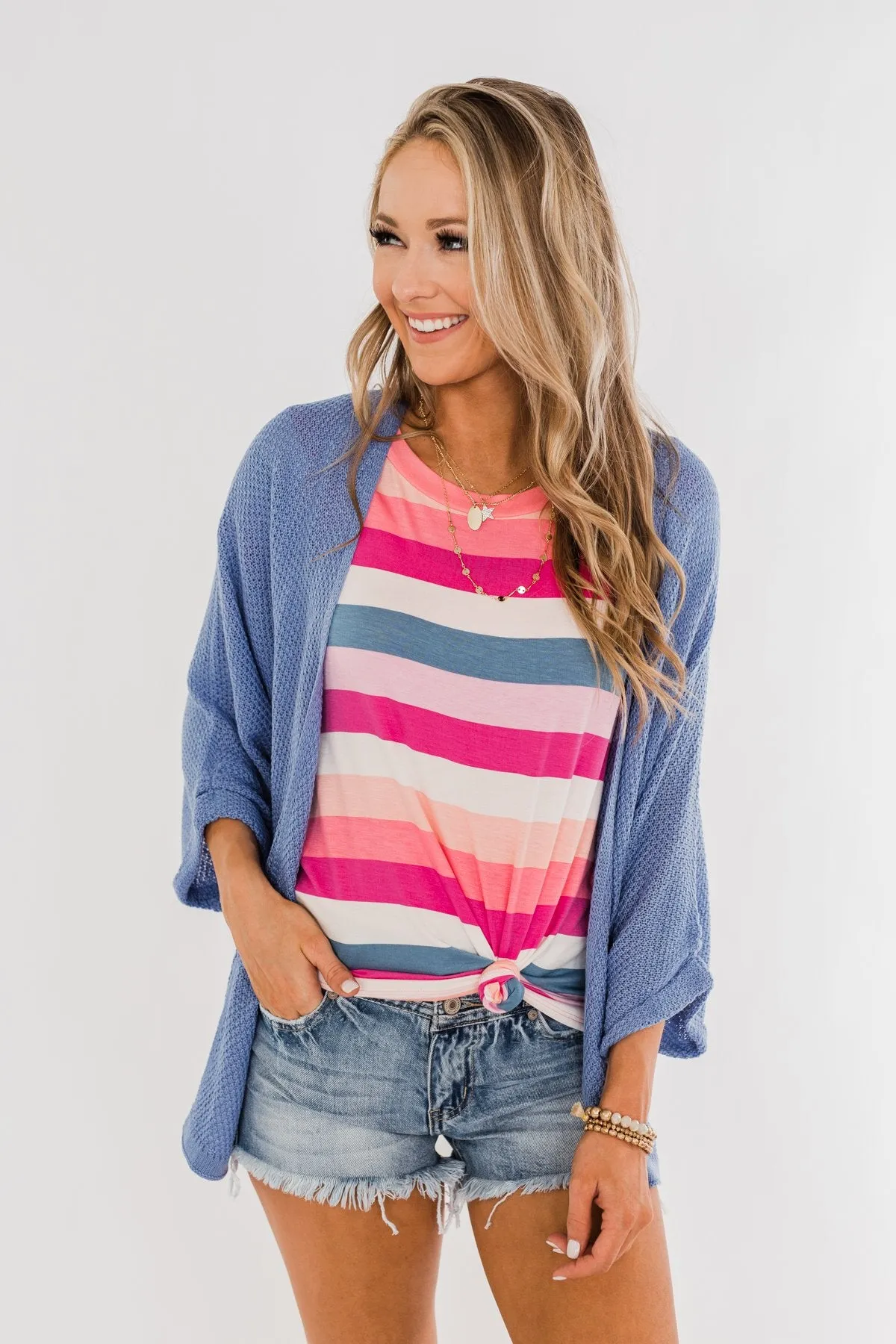 The Perfect Knit Cardigan- Periwinkle