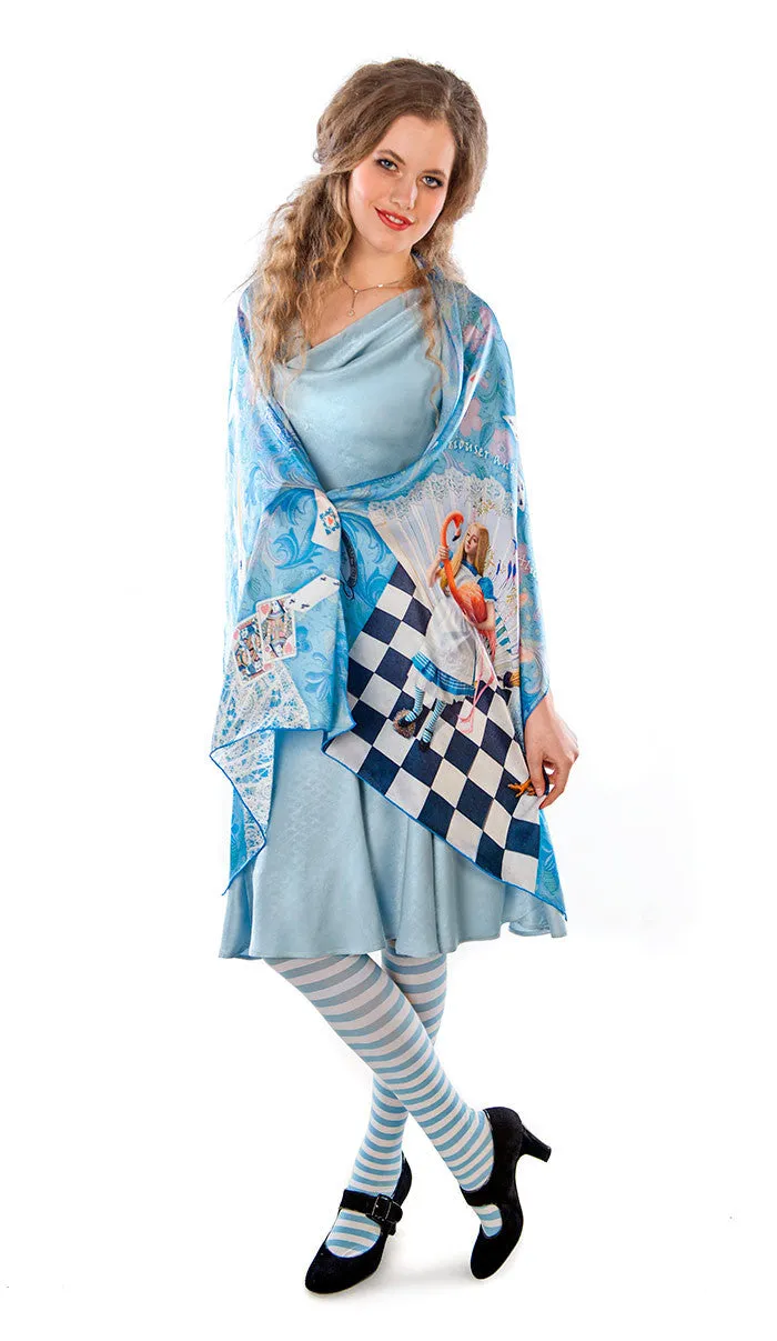 The White Rabbit, sky blue version, pure silk-satin scarf/wrap.