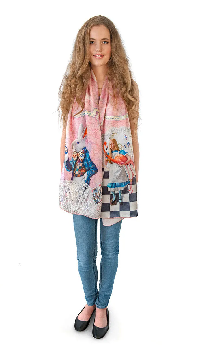 The White Rabbit, soft pink version, pure silk-satin scarf/wrap.