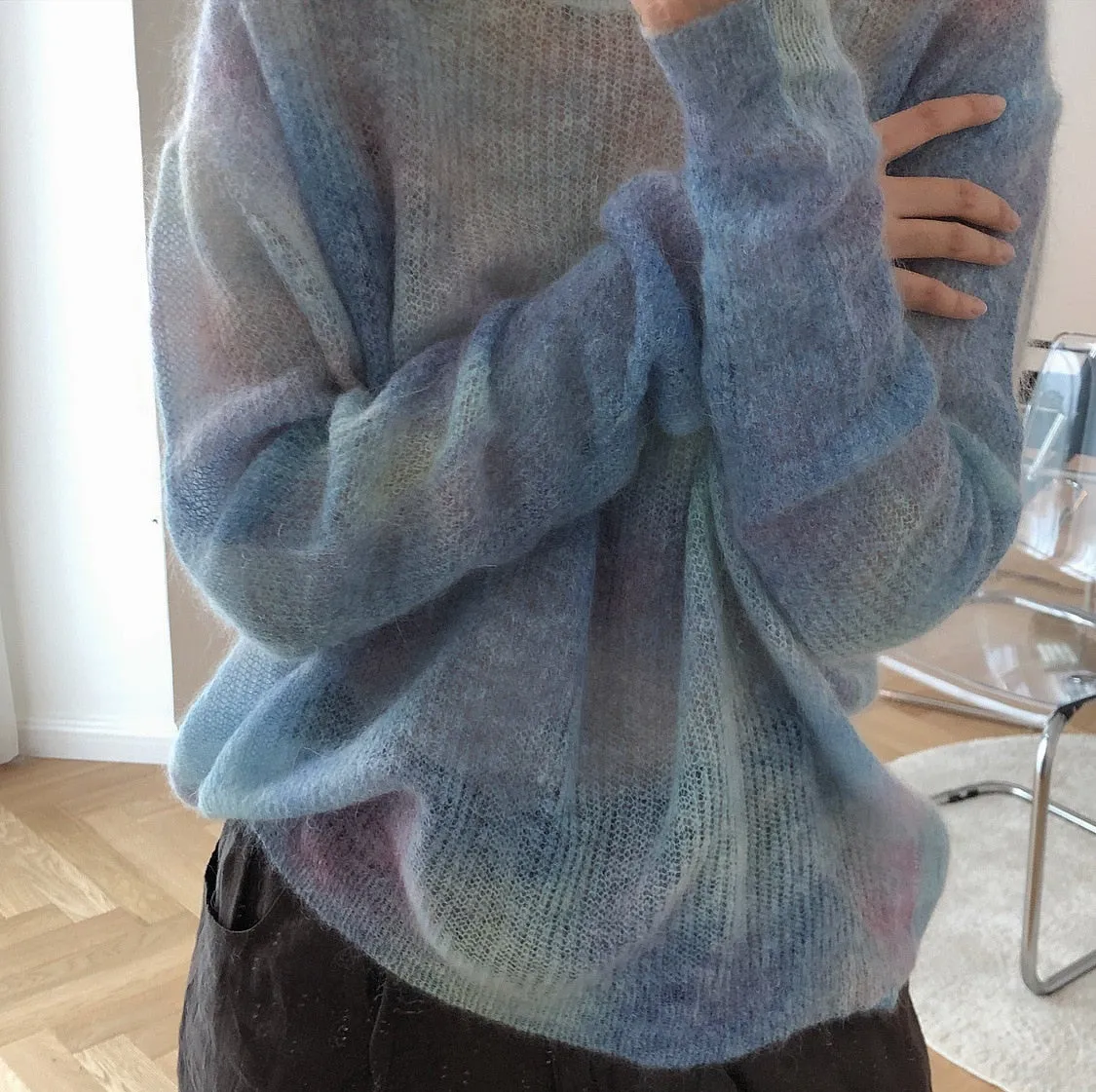 Thin Mohair Women Loose Casual Pullovers Sweet Elegant Sweater Pull Perspective Tops