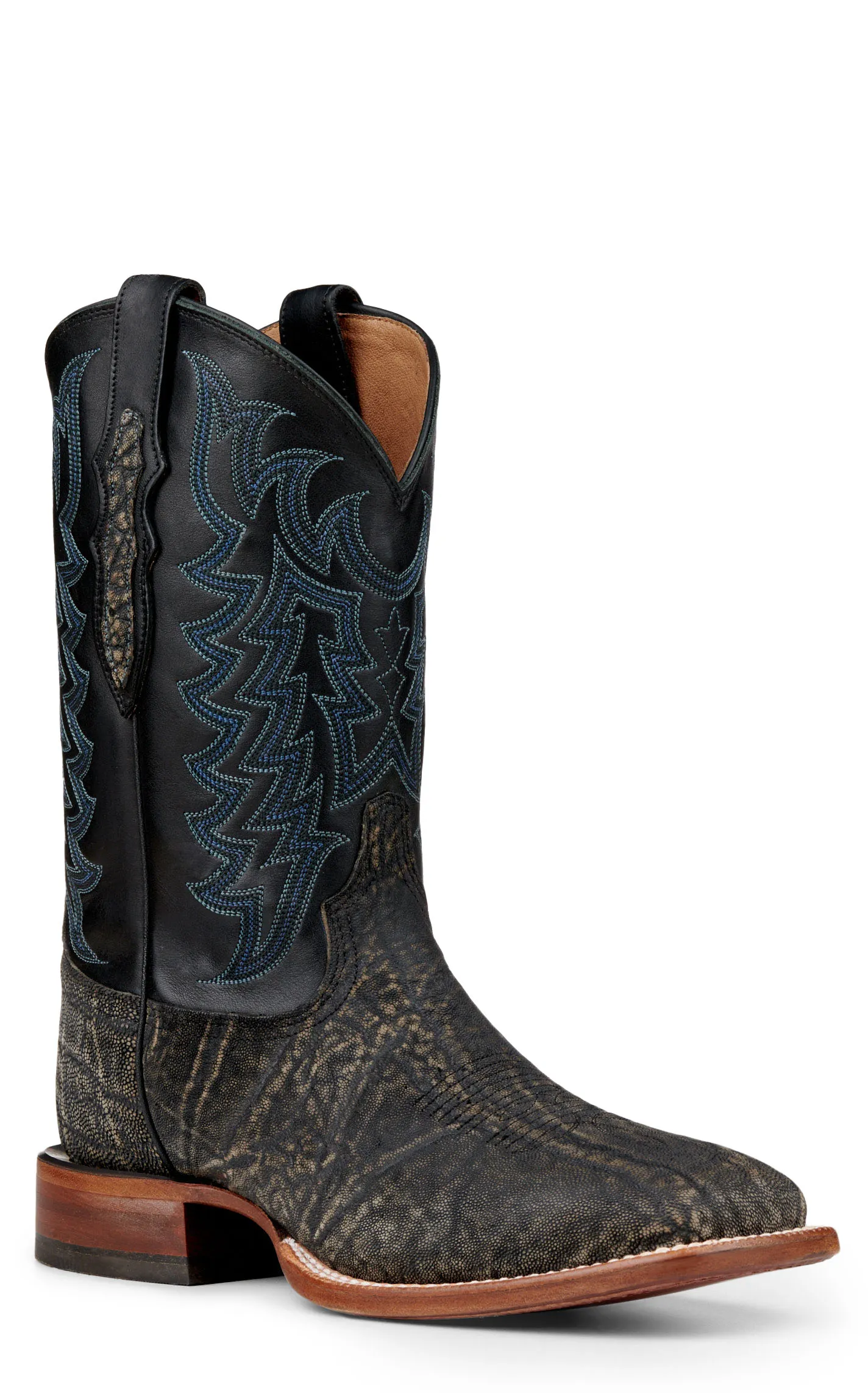 Tony Lama Men's Black and Safari Grey Elephant Wide Square Toe Exotic Cowboy Boots