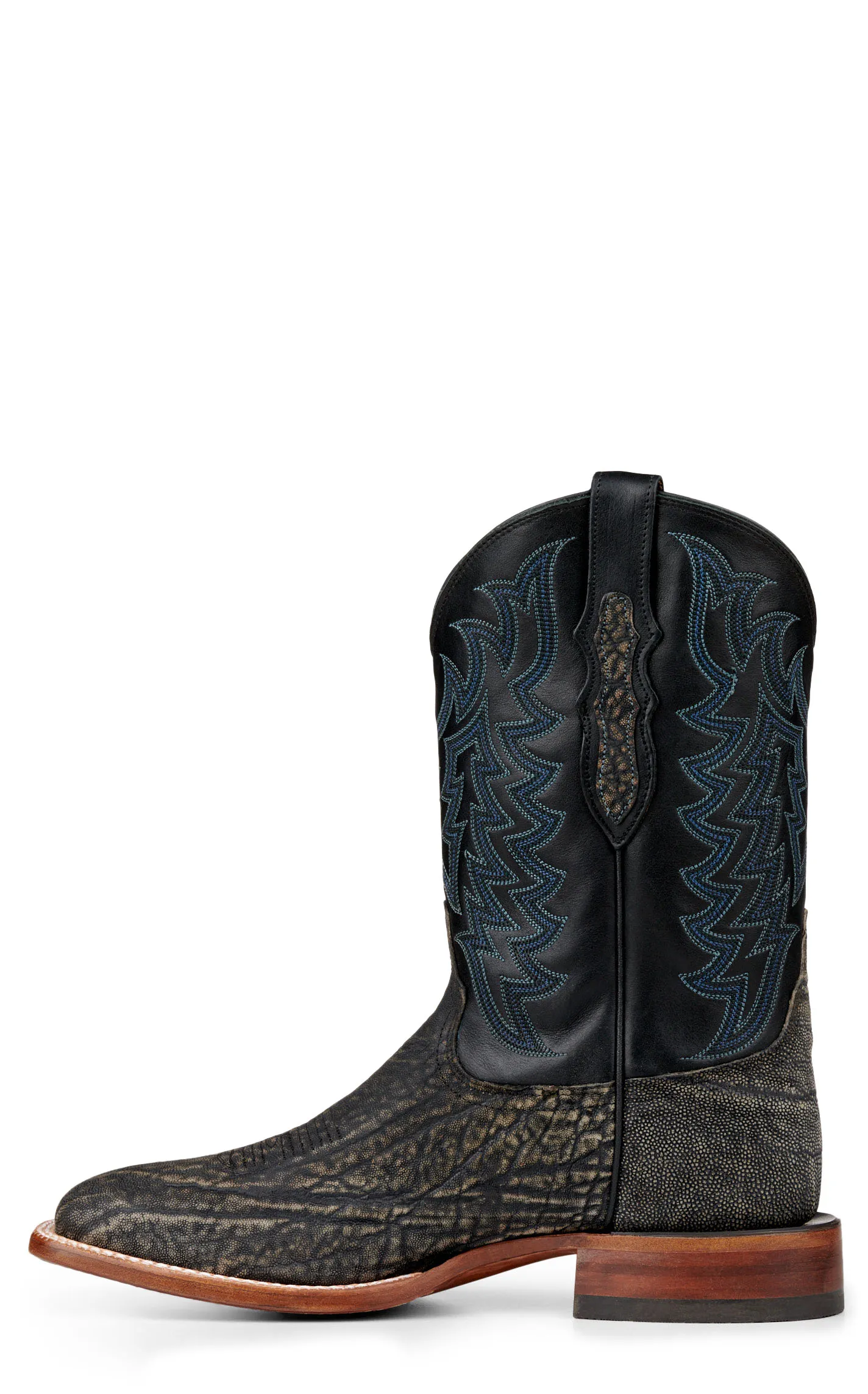 Tony Lama Men's Black and Safari Grey Elephant Wide Square Toe Exotic Cowboy Boots