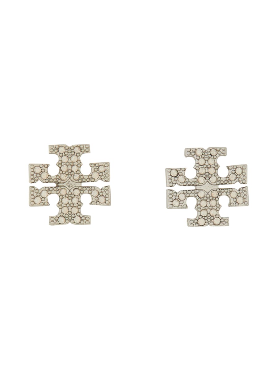 TORY BURCH    BRASS CRYSTAL LOGO EARRINGS