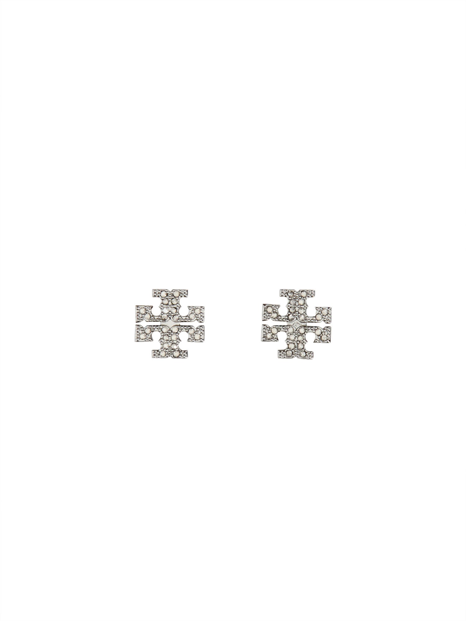 TORY BURCH    BRASS CRYSTAL LOGO EARRINGS