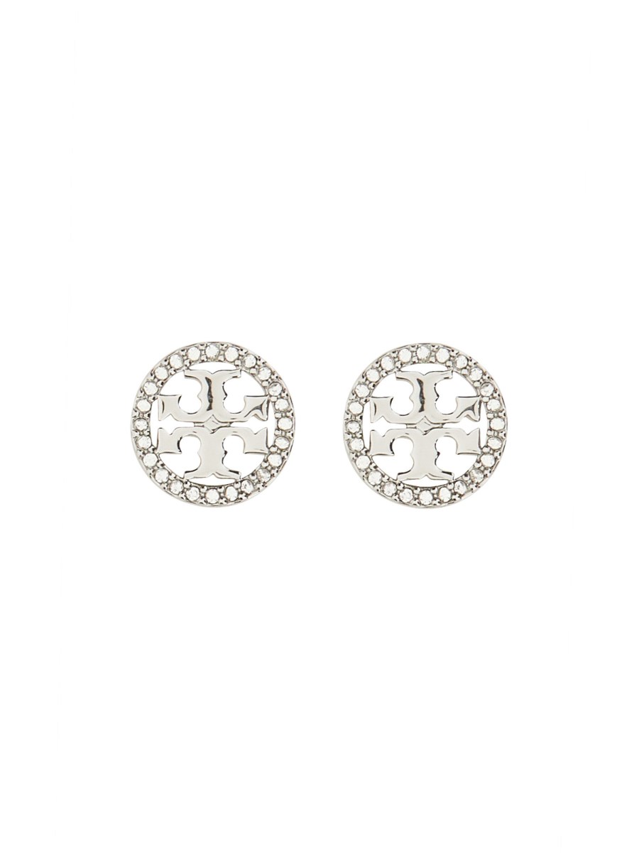 TORY BURCH    CIRCLE-STUD CRYSTAL LOGO EARRINGS