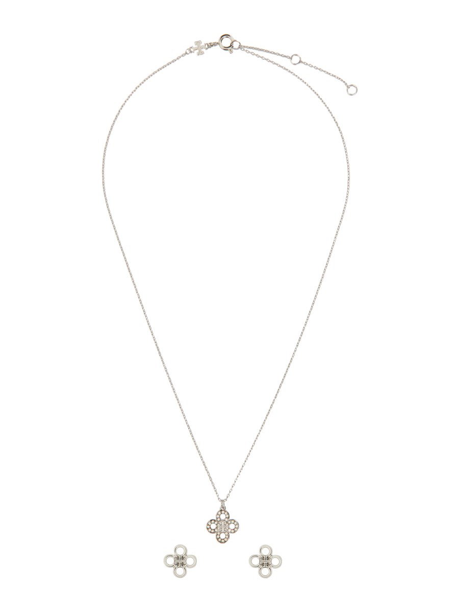 TORY BURCH    KIRA CLOVER SET WITH PAVÉ PENDANT AND STUD EARRINGS