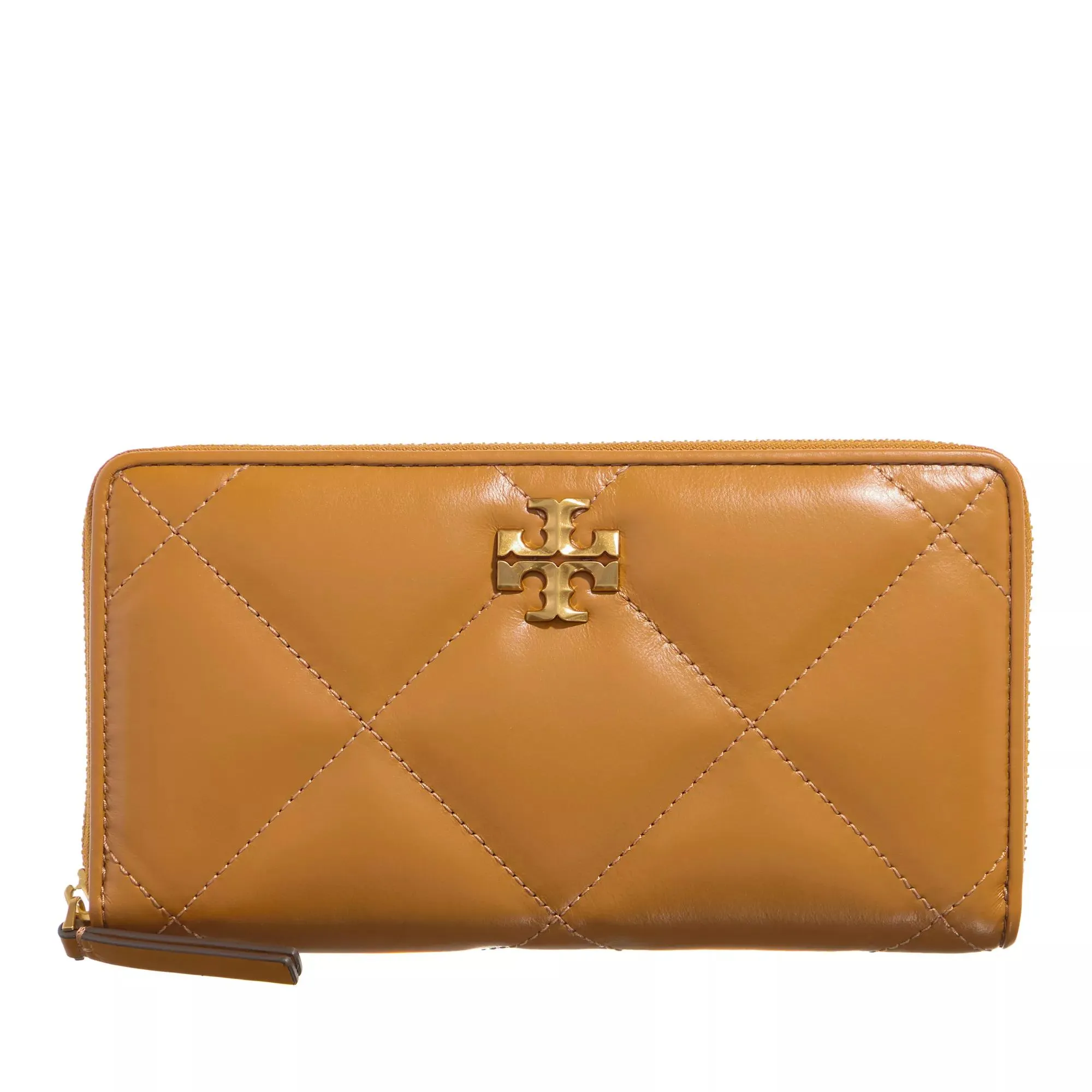 Tory Burch  Kira Diamond Quilt Zip Continental Wallet Tan