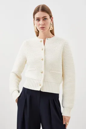 Tubular Cotton Chunky Knit Cardigan | Karen Millen