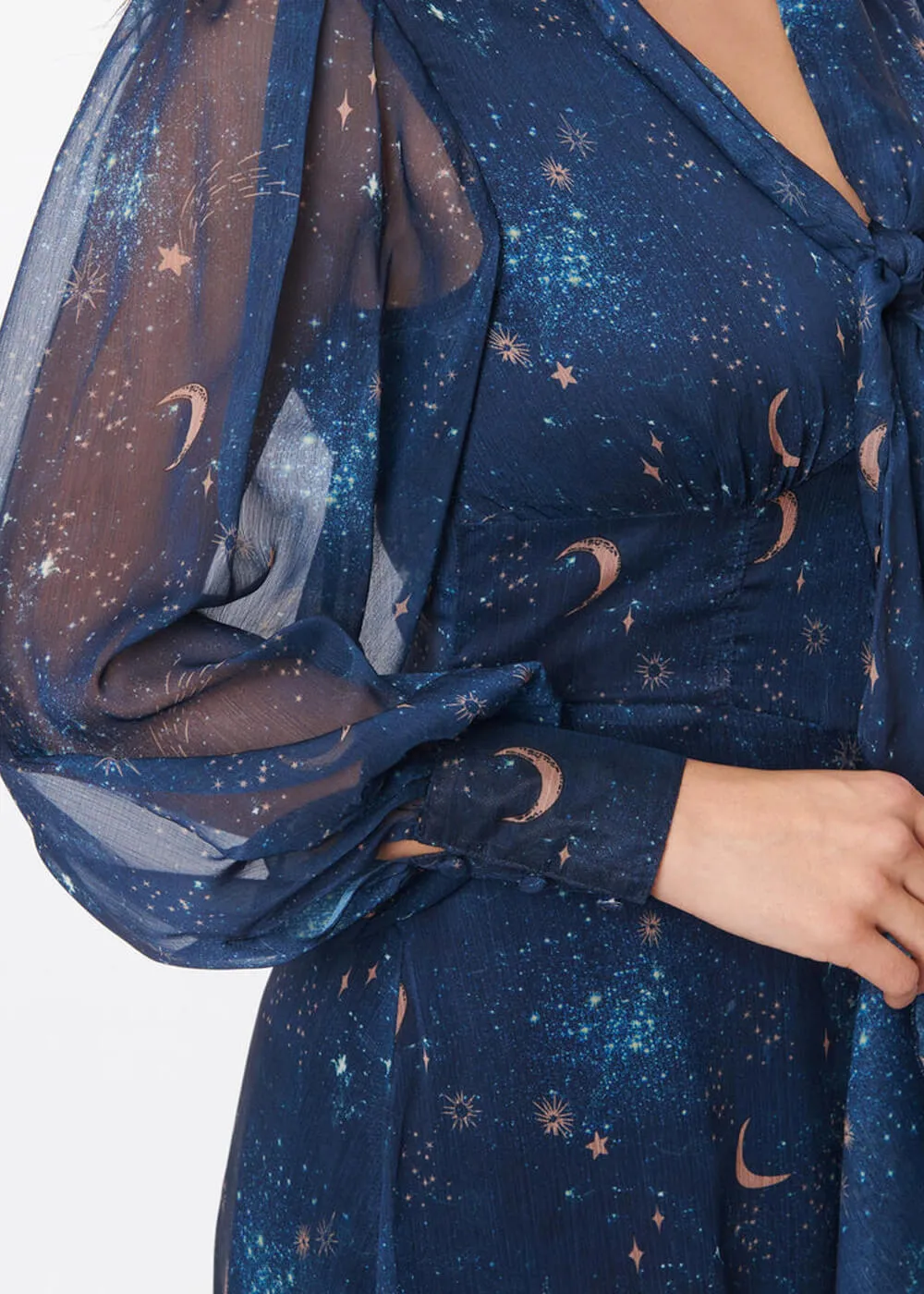 Unique Vintage Galaxy 70's Maxi Dress Navy Gold